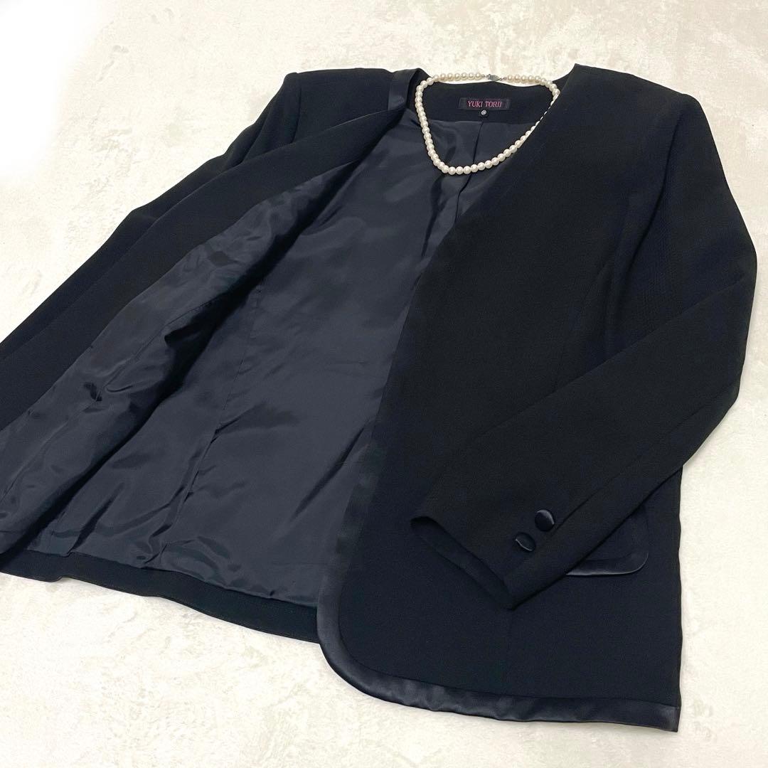 極美品✨ユキトリイ　 シルク混 ブラックフォーマル　ノーカラー　19号