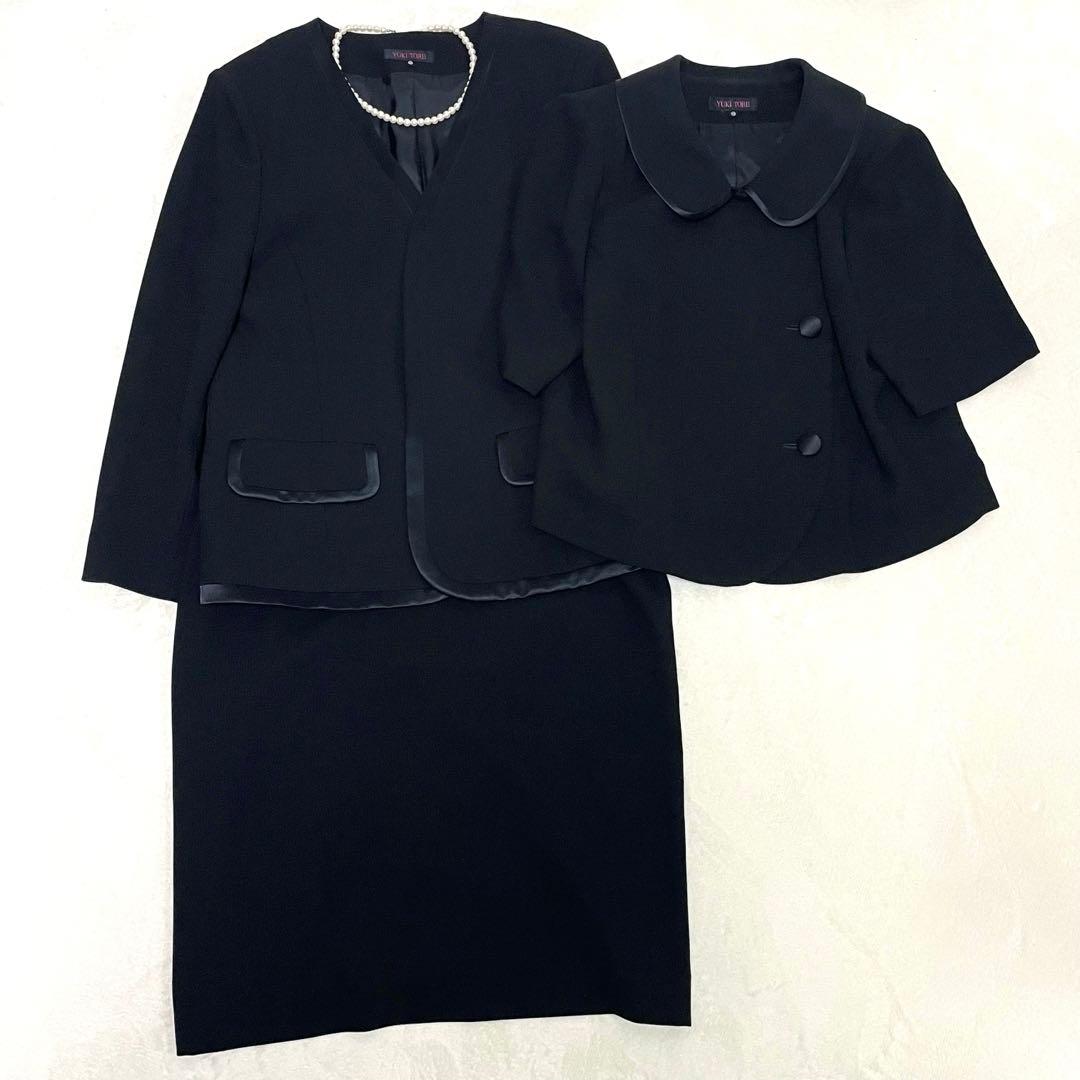 極美品✨ユキトリイ　 シルク混 ブラックフォーマル　ノーカラー　19号