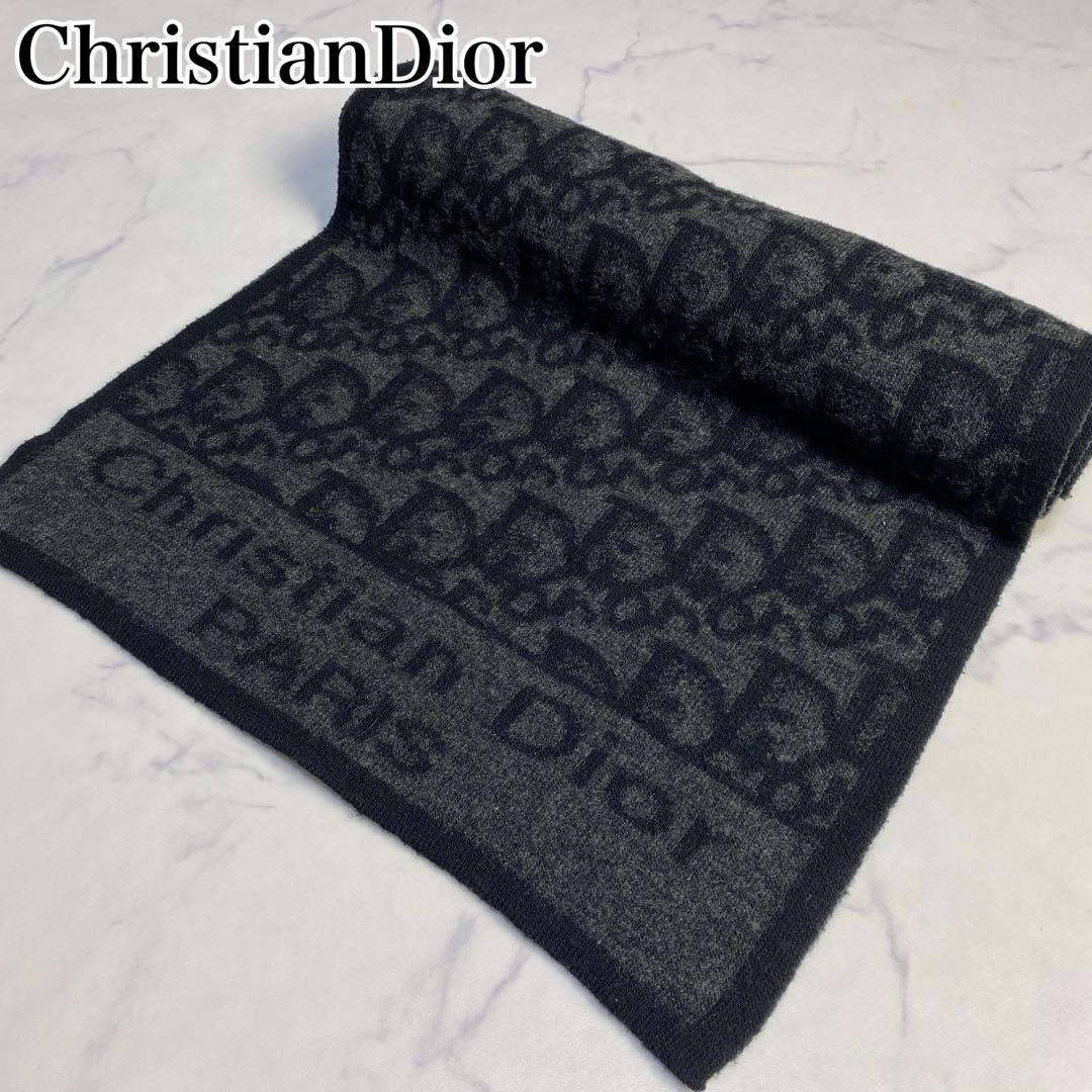 クリスチャンディオール　マフラー　トロッター柄　ブラック　ウール　ロゴ　ブラック