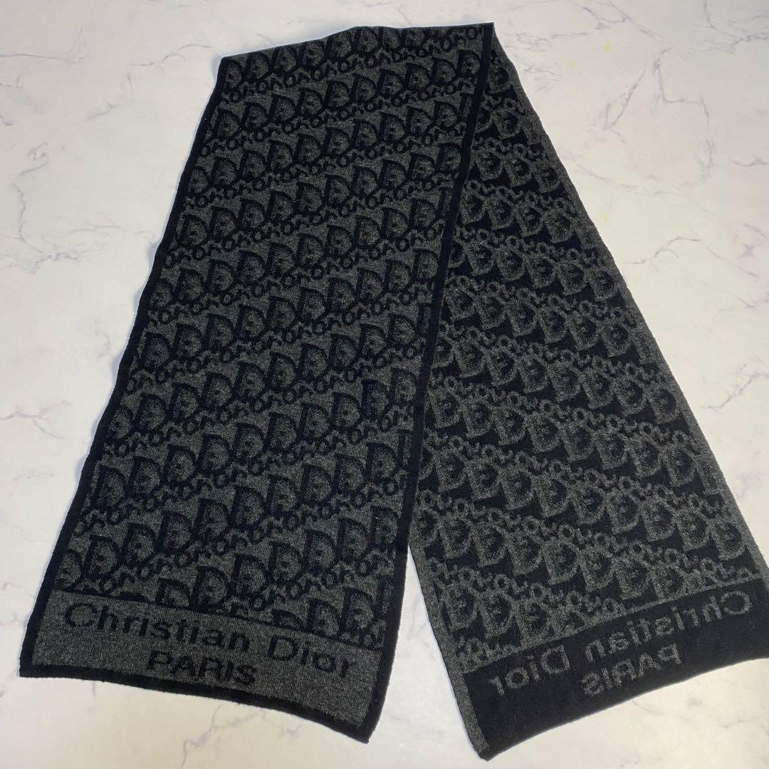 クリスチャンディオール　マフラー　トロッター柄　ブラック　ウール　ロゴ　ブラック