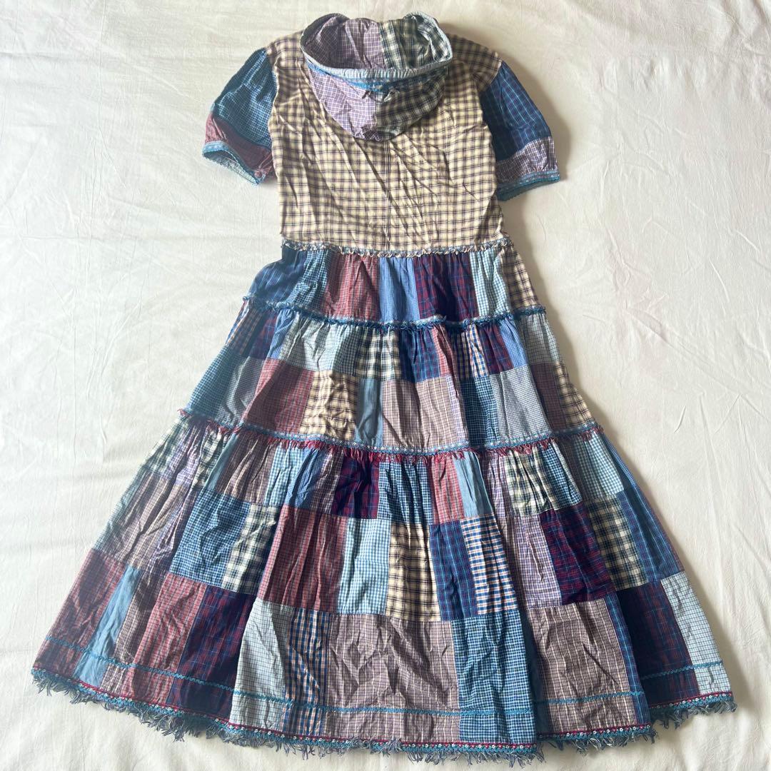 【高級】PINK HOUSE ワンピース フーディ チェック ブルー デザイン◎