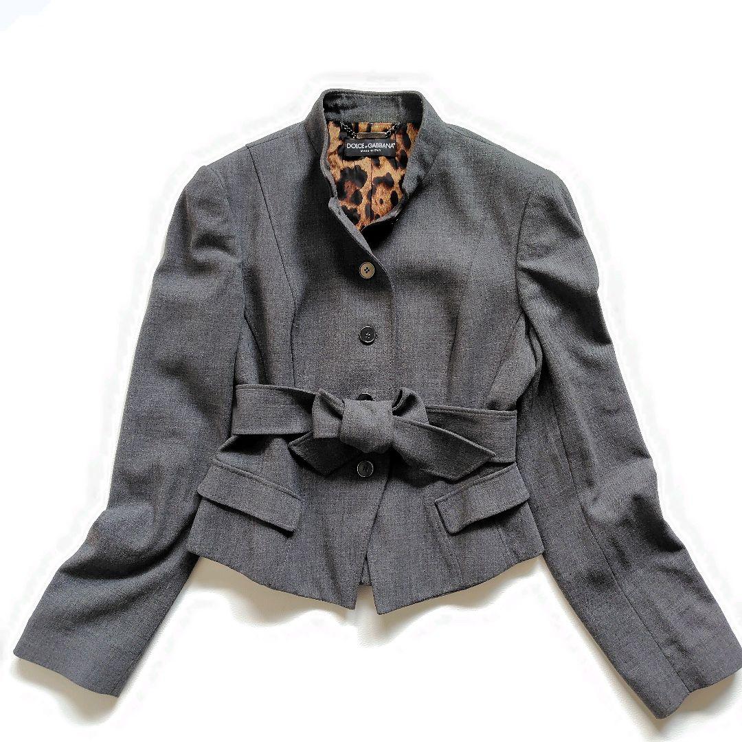 美品 テーラードジャケット レオパード グレー　ドルガバ ベルト 2way