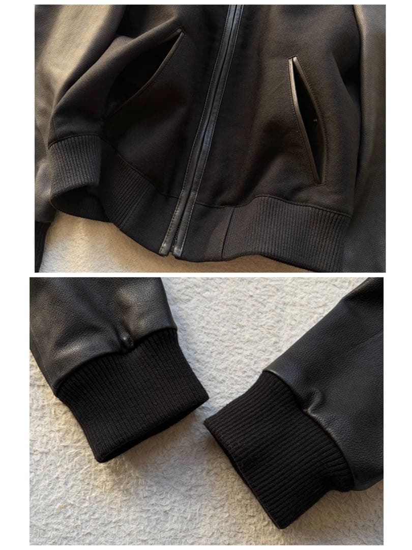 美品✨ヒューゴボス スタジャン 袖ラムレザー ウール 異素材 ブラック S 現行