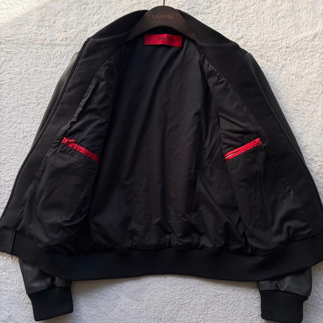 美品✨ヒューゴボス スタジャン 袖ラムレザー ウール 異素材 ブラック S 現行