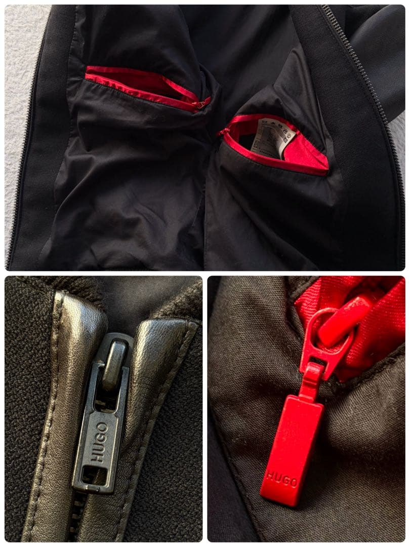 美品✨ヒューゴボス スタジャン 袖ラムレザー ウール 異素材 ブラック S 現行