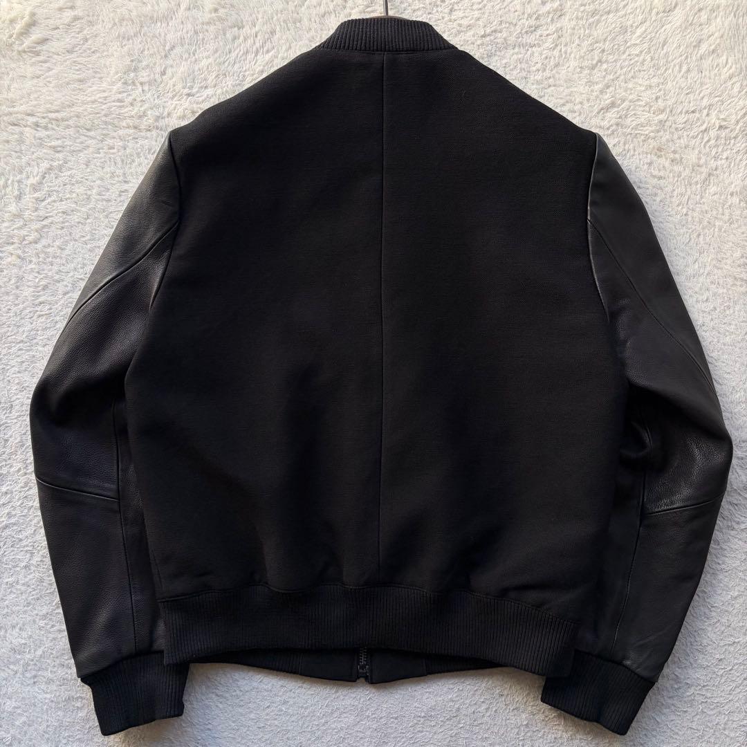 美品✨ヒューゴボス スタジャン 袖ラムレザー ウール 異素材 ブラック S 現行