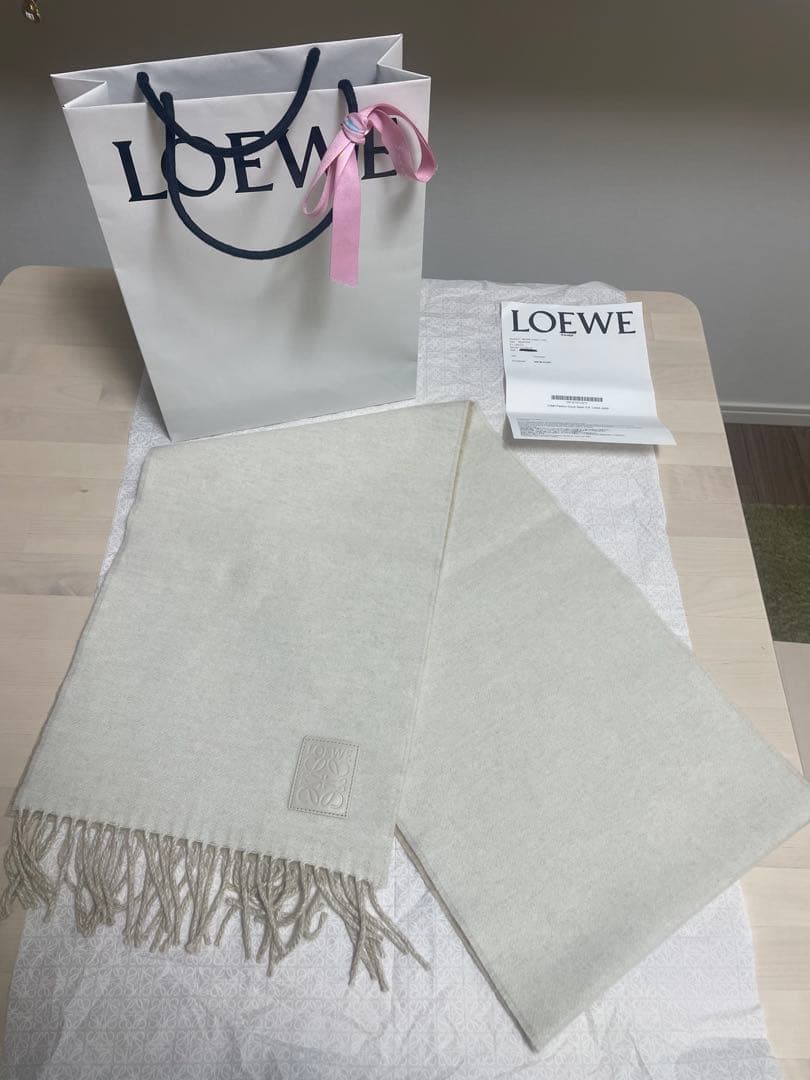 LOEWE マフラー （アイボリー/サンド）フリンジ付き