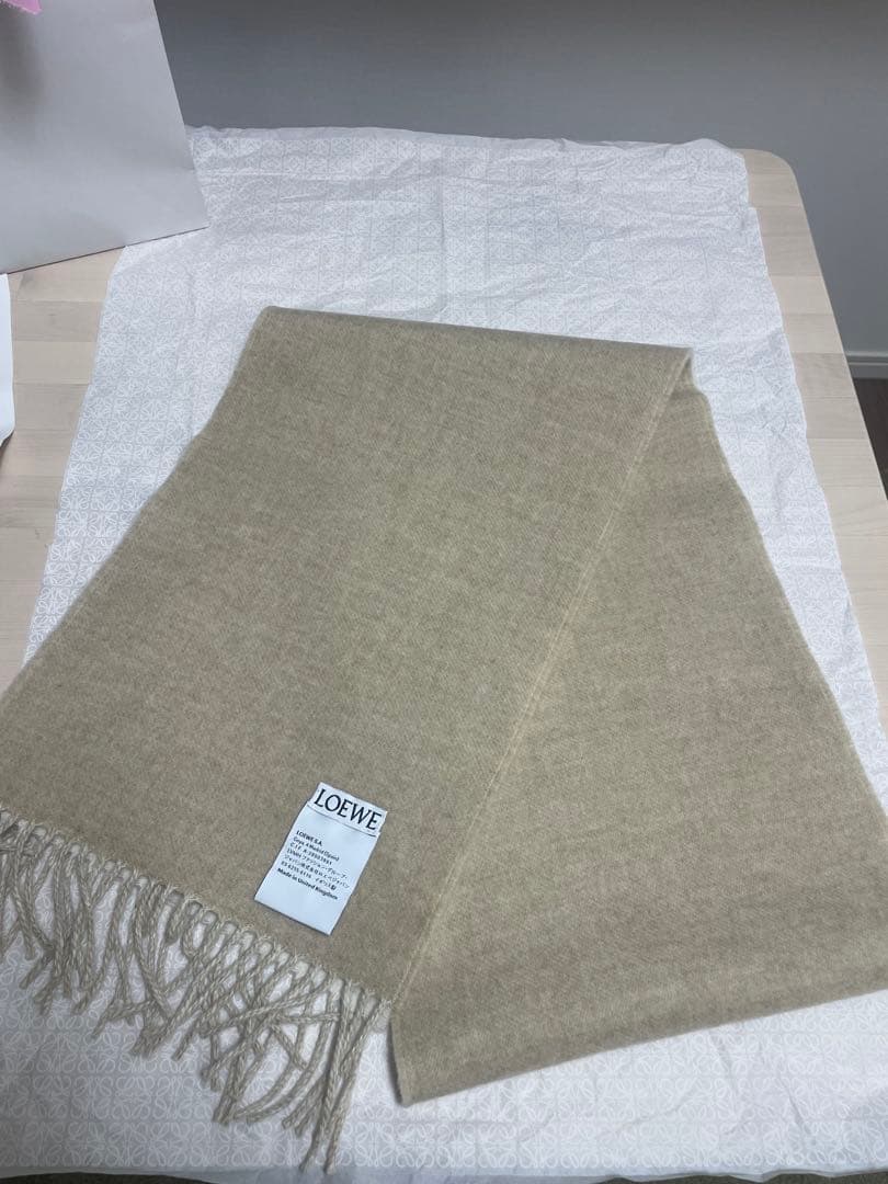 LOEWE マフラー （アイボリー/サンド）フリンジ付き