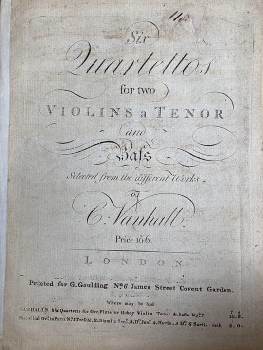 ヴァンハル：６つの異なった作品からの弦楽四重奏曲集（1775）
