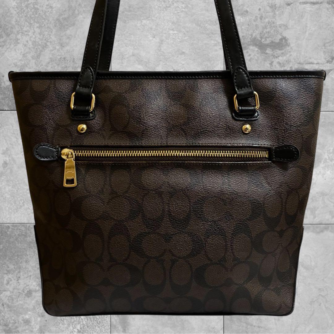 美品 COACH コーチ トートバッグ 肩掛け シグネチャー ビジネス 焦茶