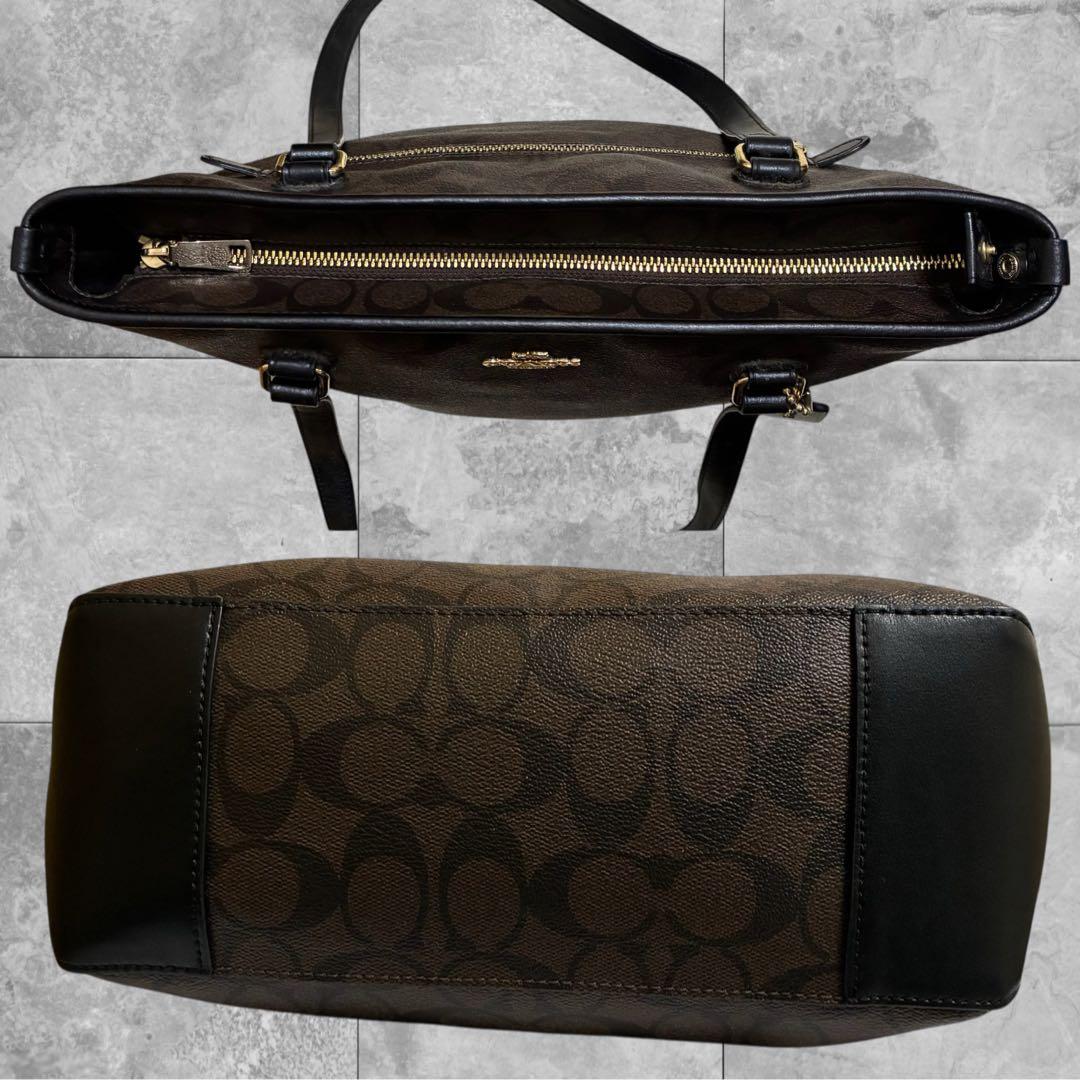 美品 COACH コーチ トートバッグ 肩掛け シグネチャー ビジネス 焦茶