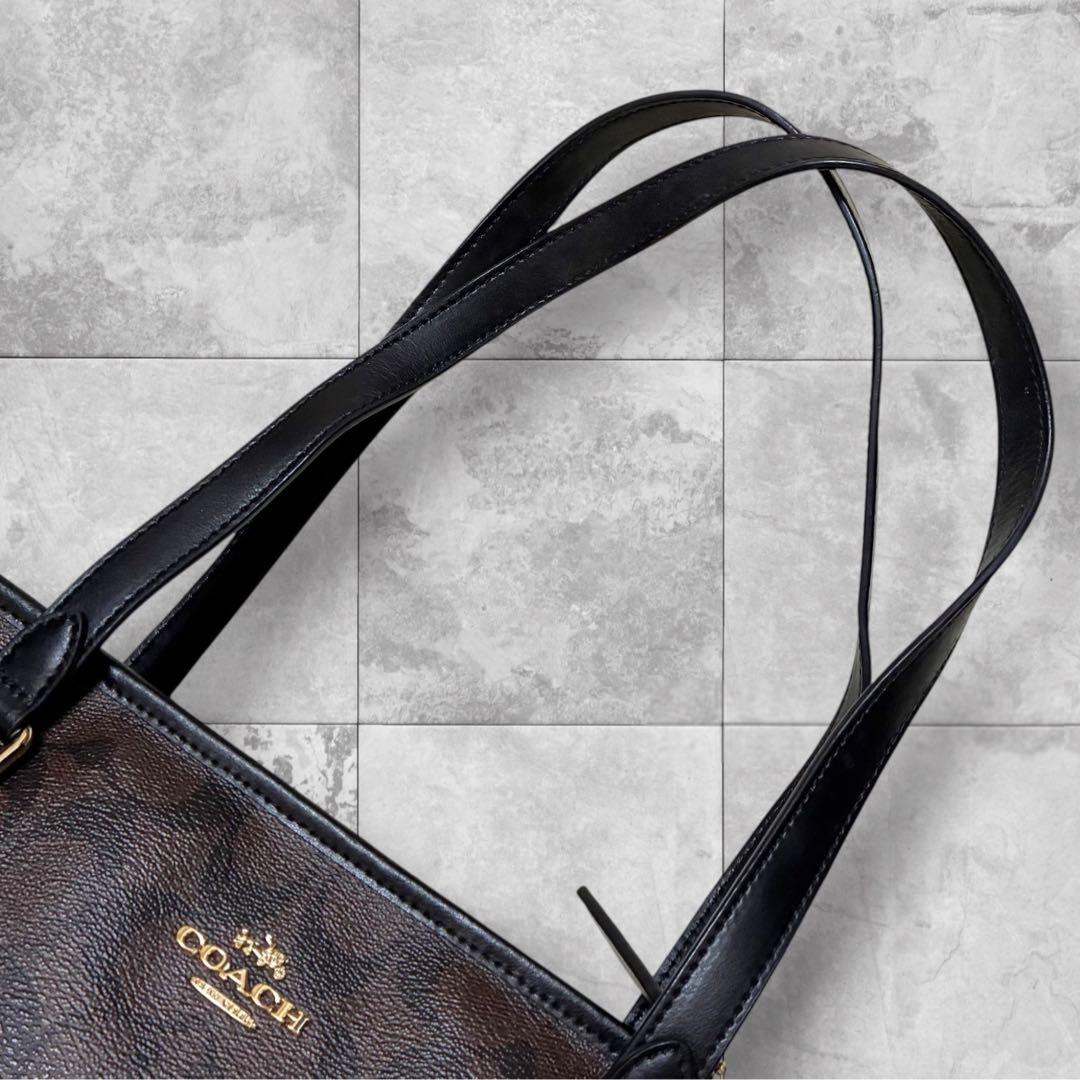 美品 COACH コーチ トートバッグ 肩掛け シグネチャー ビジネス 焦茶