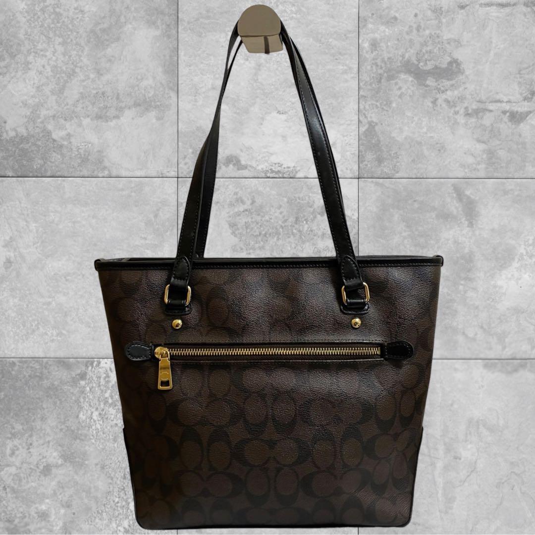 美品 COACH コーチ トートバッグ 肩掛け シグネチャー ビジネス 焦茶