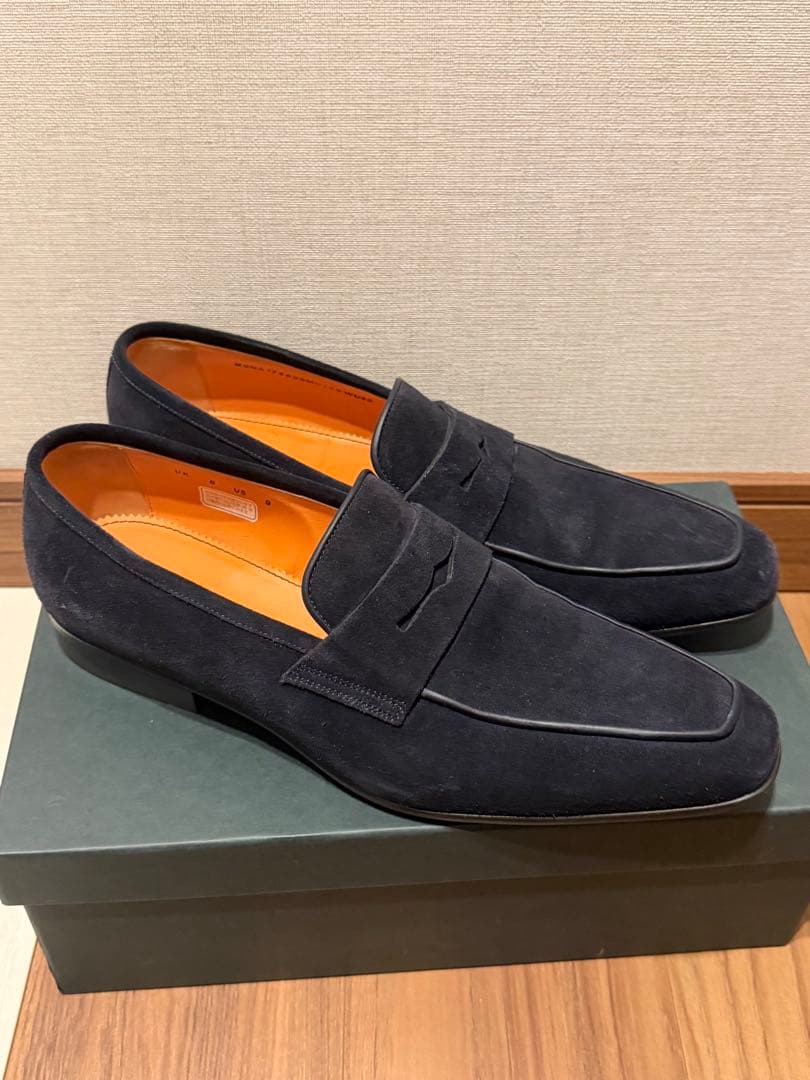 サントーニ SANTONI ネイビー スエード ローファー