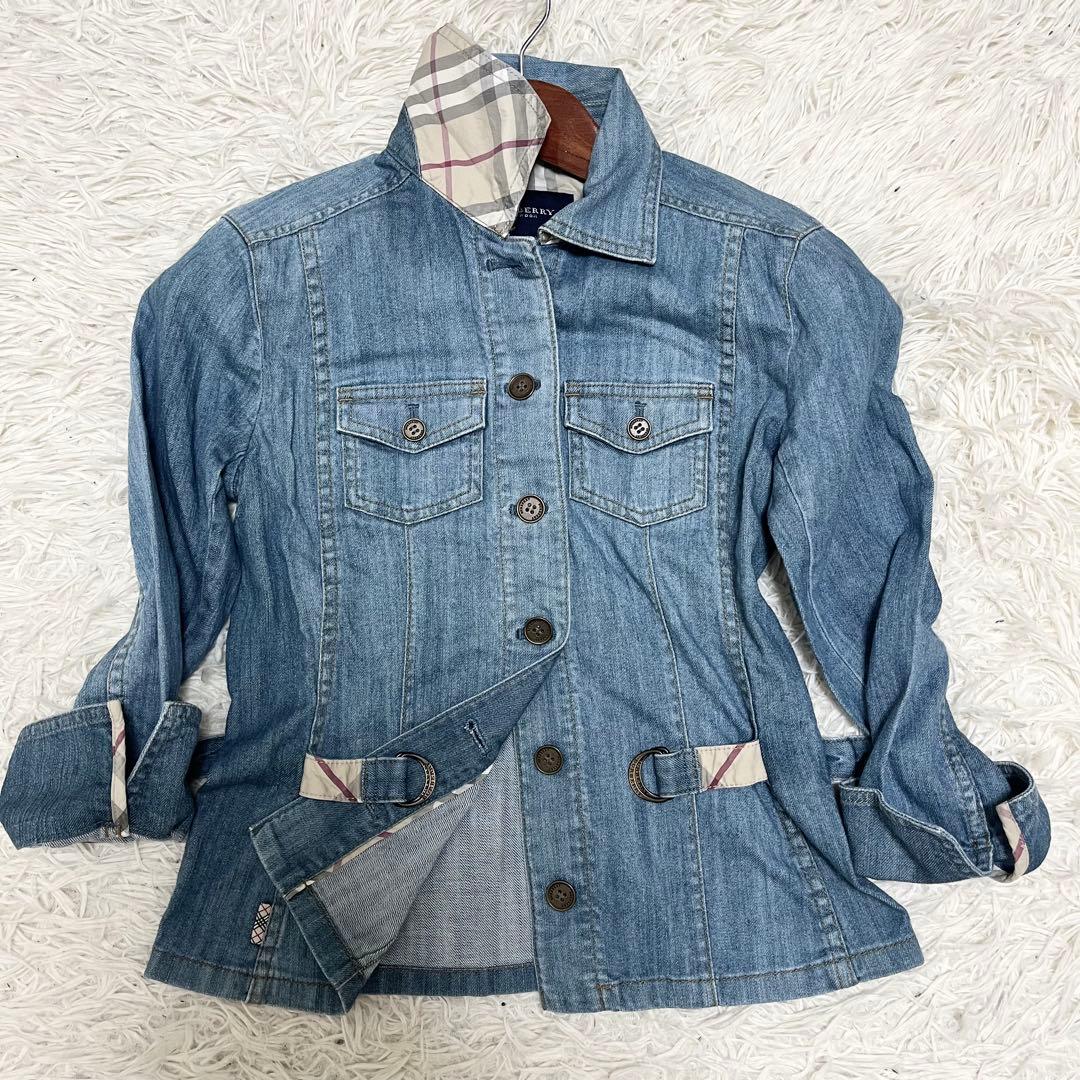 バーバリーロンドン デニムジャケット ライトブルー ノバチェック ストレッチ 秋