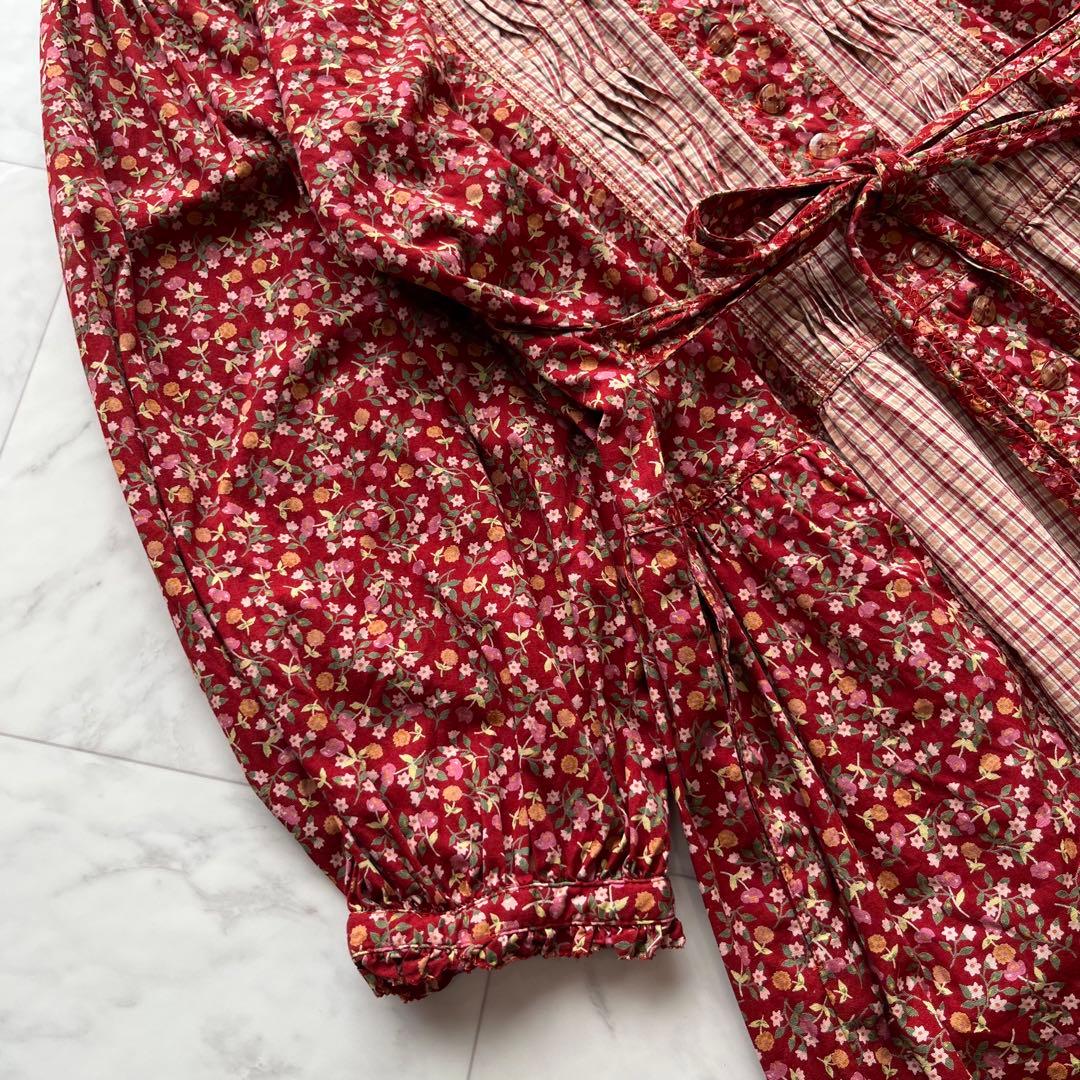 PINK HOUSE パッチワーク　ロングワンピースピンタック フリル 日本製