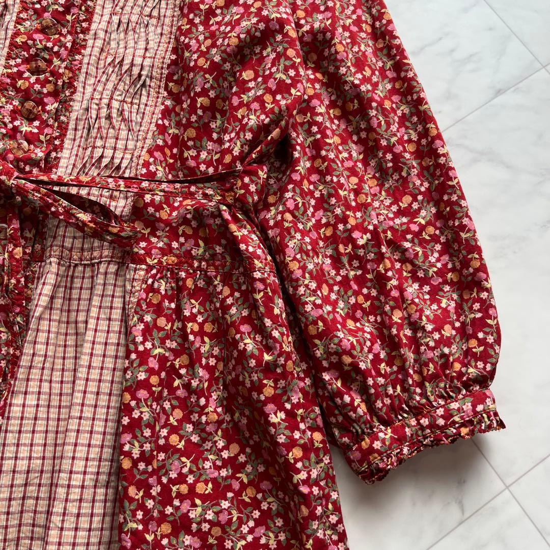 PINK HOUSE パッチワーク　ロングワンピースピンタック フリル 日本製