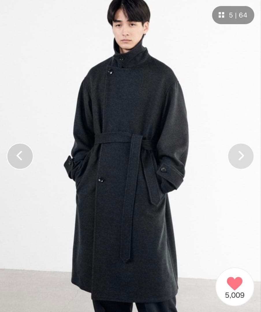 【完売品&美品】WYM LIDNMダークグレー チェスターコート ベルト付き