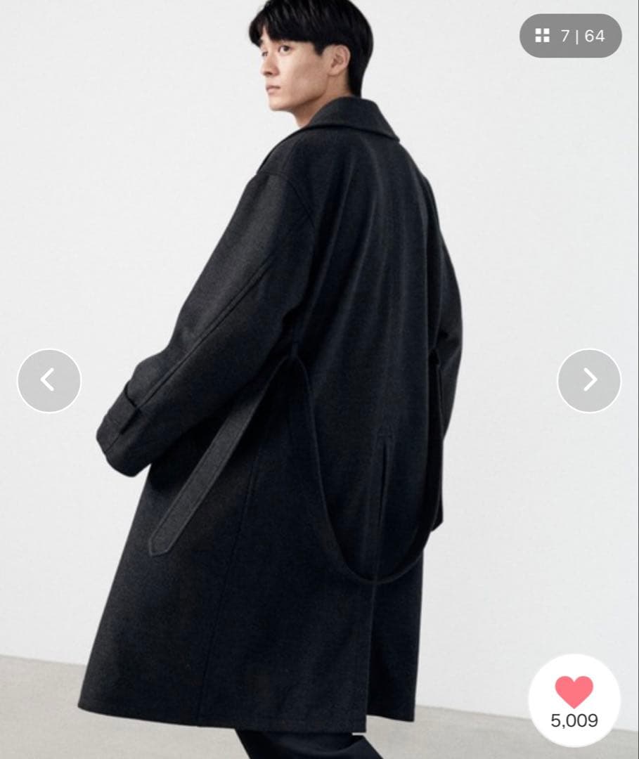 【完売品&美品】WYM LIDNMダークグレー チェスターコート ベルト付き