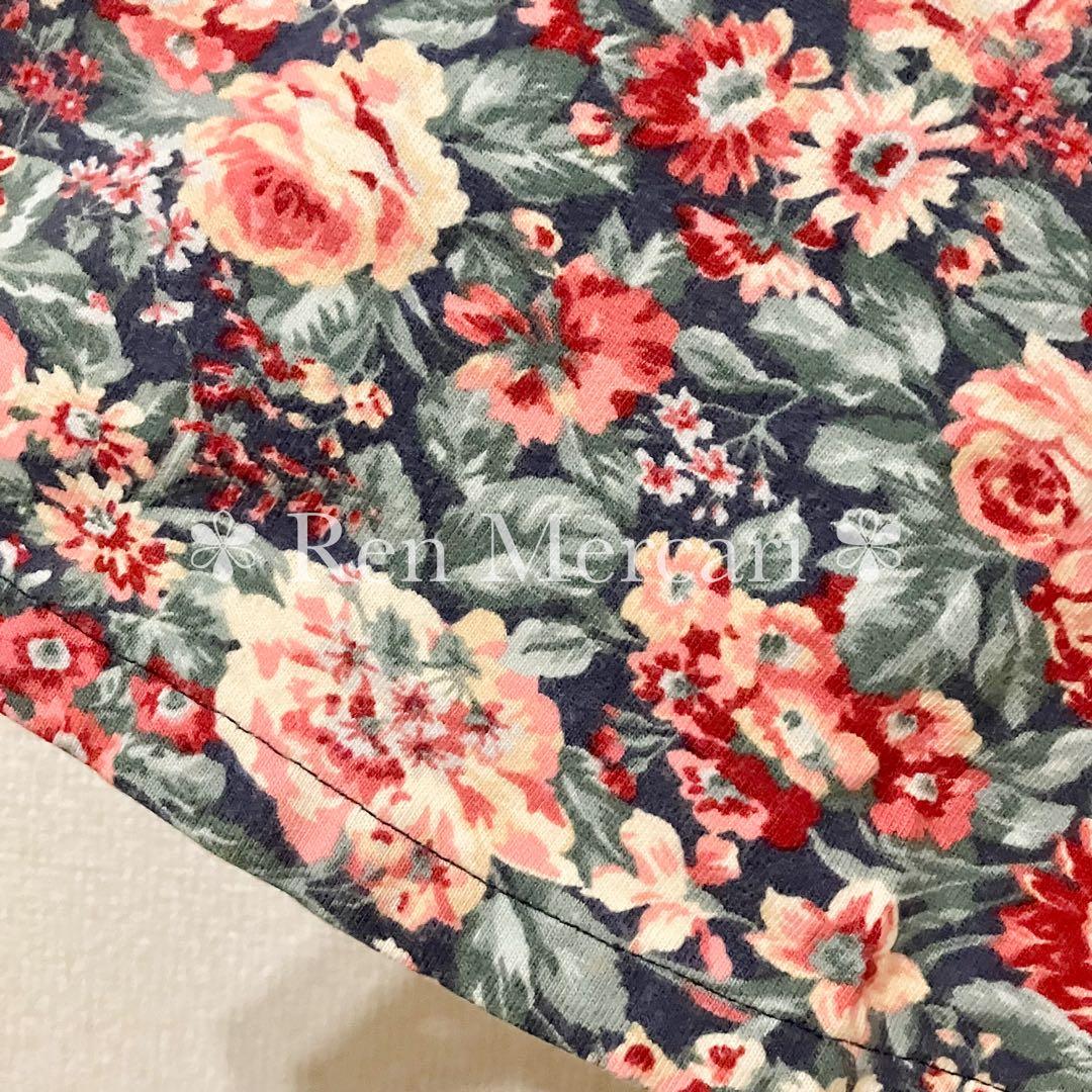 Laura Ashley ネイビーベース 薔薇柄 コットンニットソーワンピース