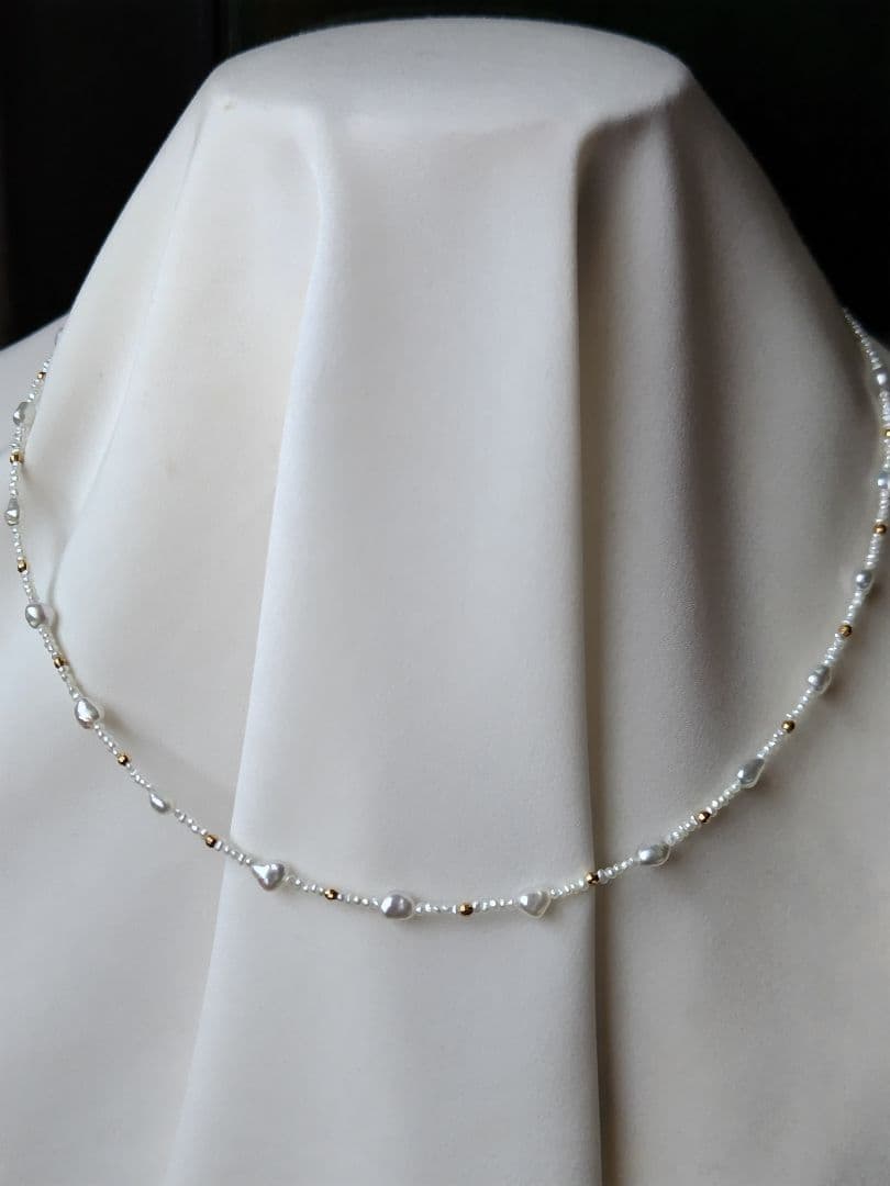 K18 アコヤ真珠ケシパール、あこや砂芥子パールの、オメガ風ネックレス