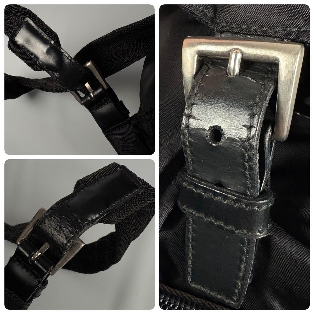 プラダ　テスート　リュック　バックパック　黒　三角ロゴ　ナイロン　レザー