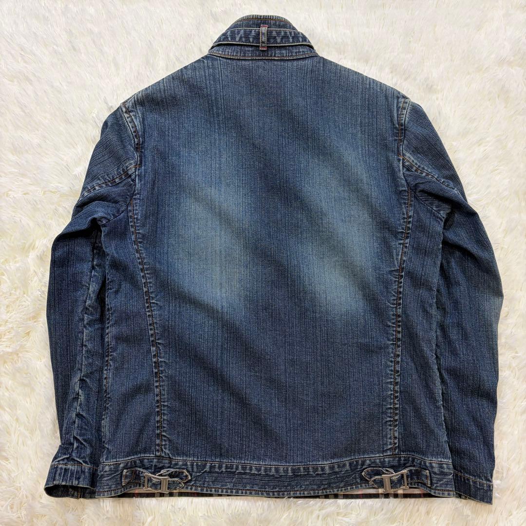 バーバリーブラックレーベル デニム ライダースジャケット 裏地ノバチェック M