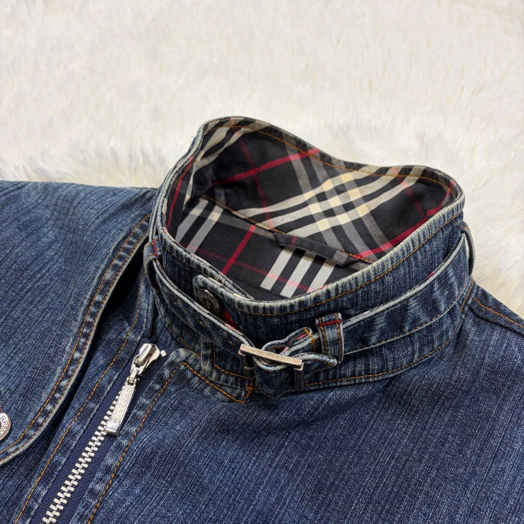 バーバリーブラックレーベル デニム ライダースジャケット 裏地ノバチェック M