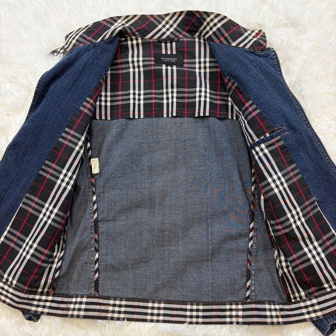 バーバリーブラックレーベル デニム ライダースジャケット 裏地ノバチェック M