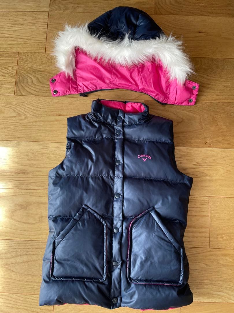 【美品】Callaway ダウンベスト レディース ネイビー/ピンク　S