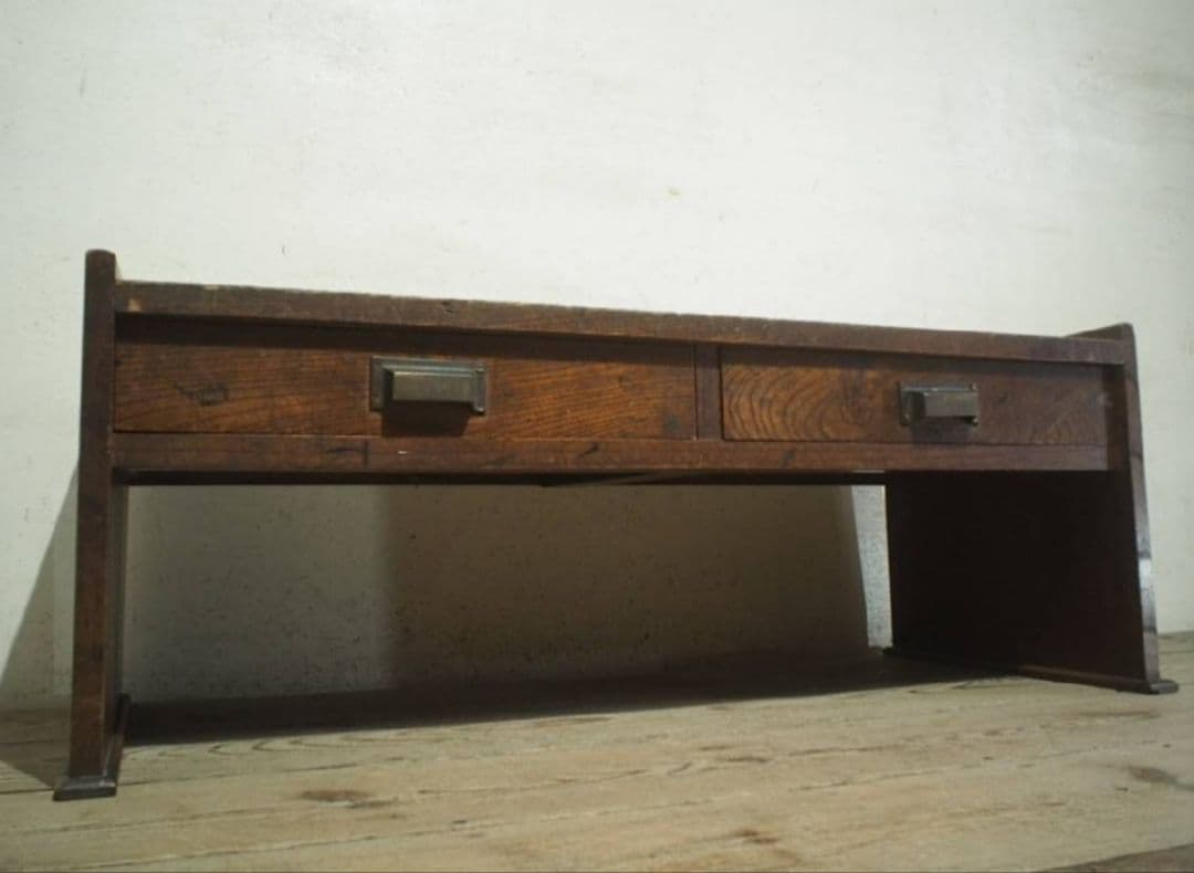 1053 アンティーク　欅の文机　ローテーブル　展示台　引き出し　古家具　レトロ