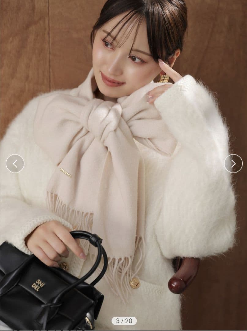 実物写真掲載 完売色 SNIDEL ファーライクミドルニットジャケット