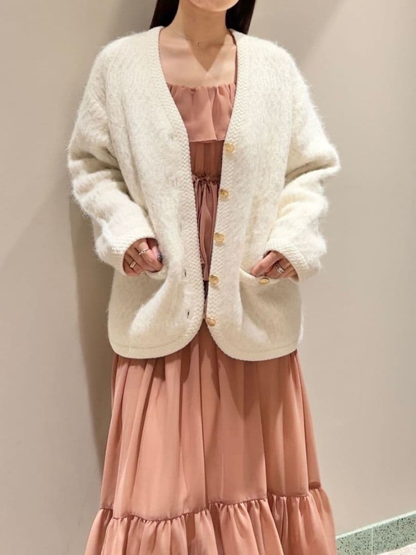 実物写真掲載 完売色 SNIDEL ファーライクミドルニットジャケット