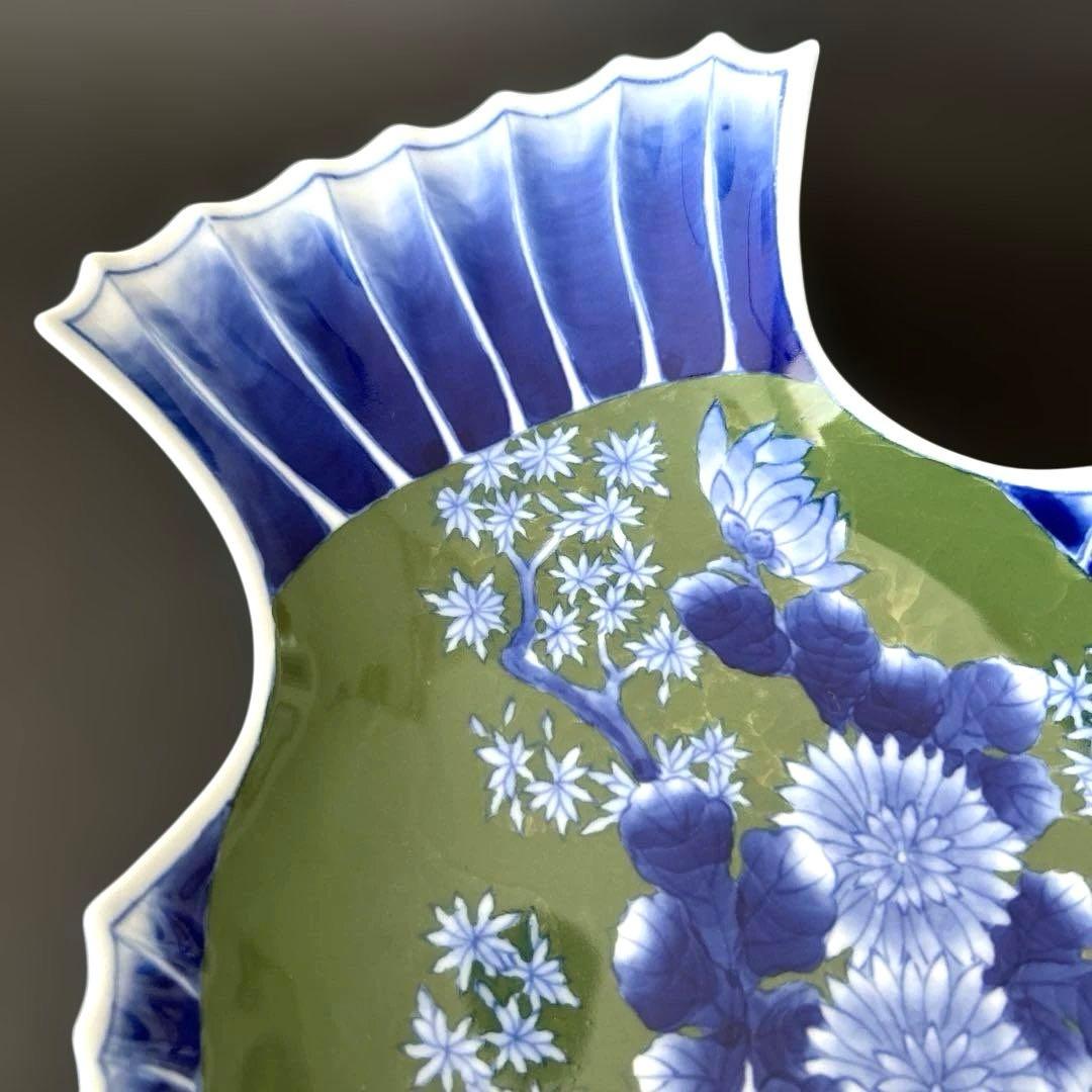 深川製磁　染付菊絵　魚型皿