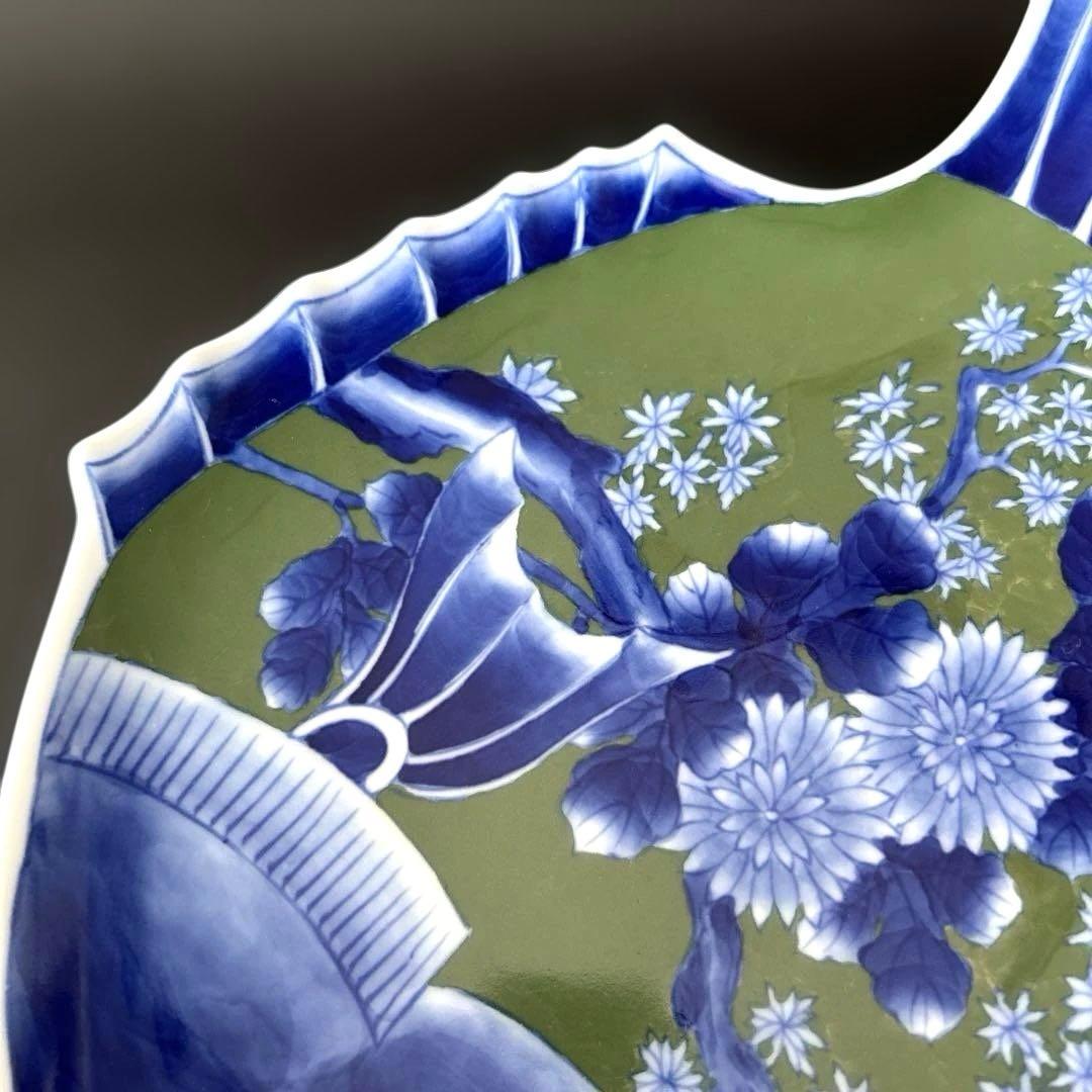 深川製磁　染付菊絵　魚型皿