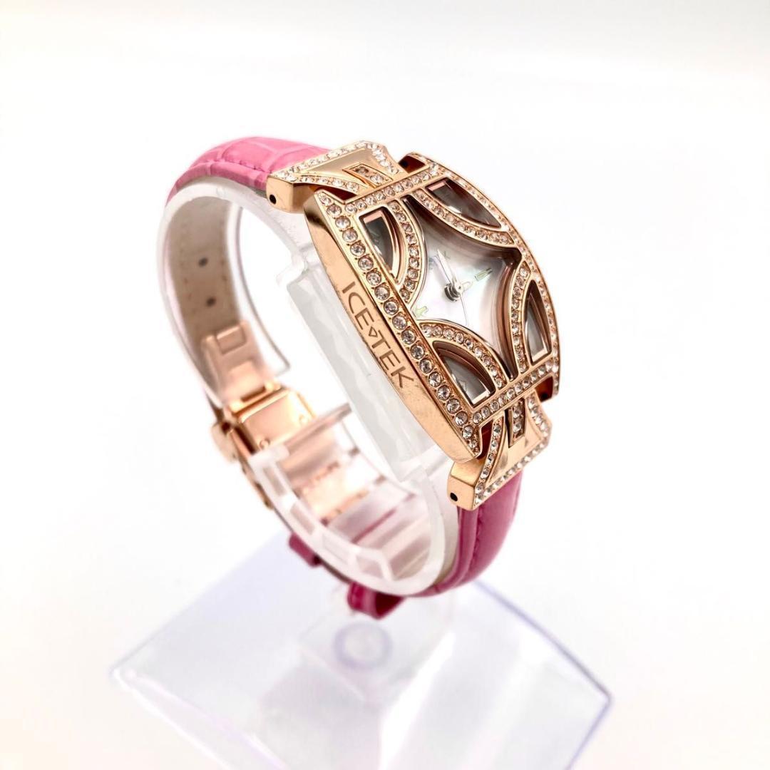 344 極美品 アイステック PQ2-RG 腕時計 クオーツ 石付き シェル