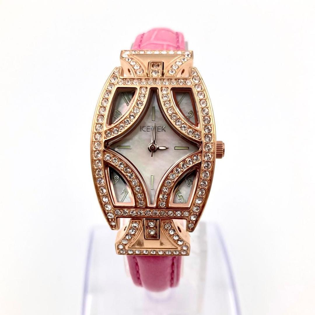 344 極美品 アイステック PQ2-RG 腕時計 クオーツ 石付き シェル