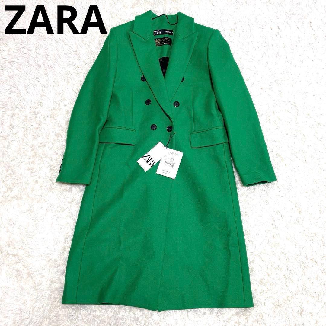 【新品 タグ付き】ZARA　マンテコ　ザラ　ダブルチェスター　緑　コート