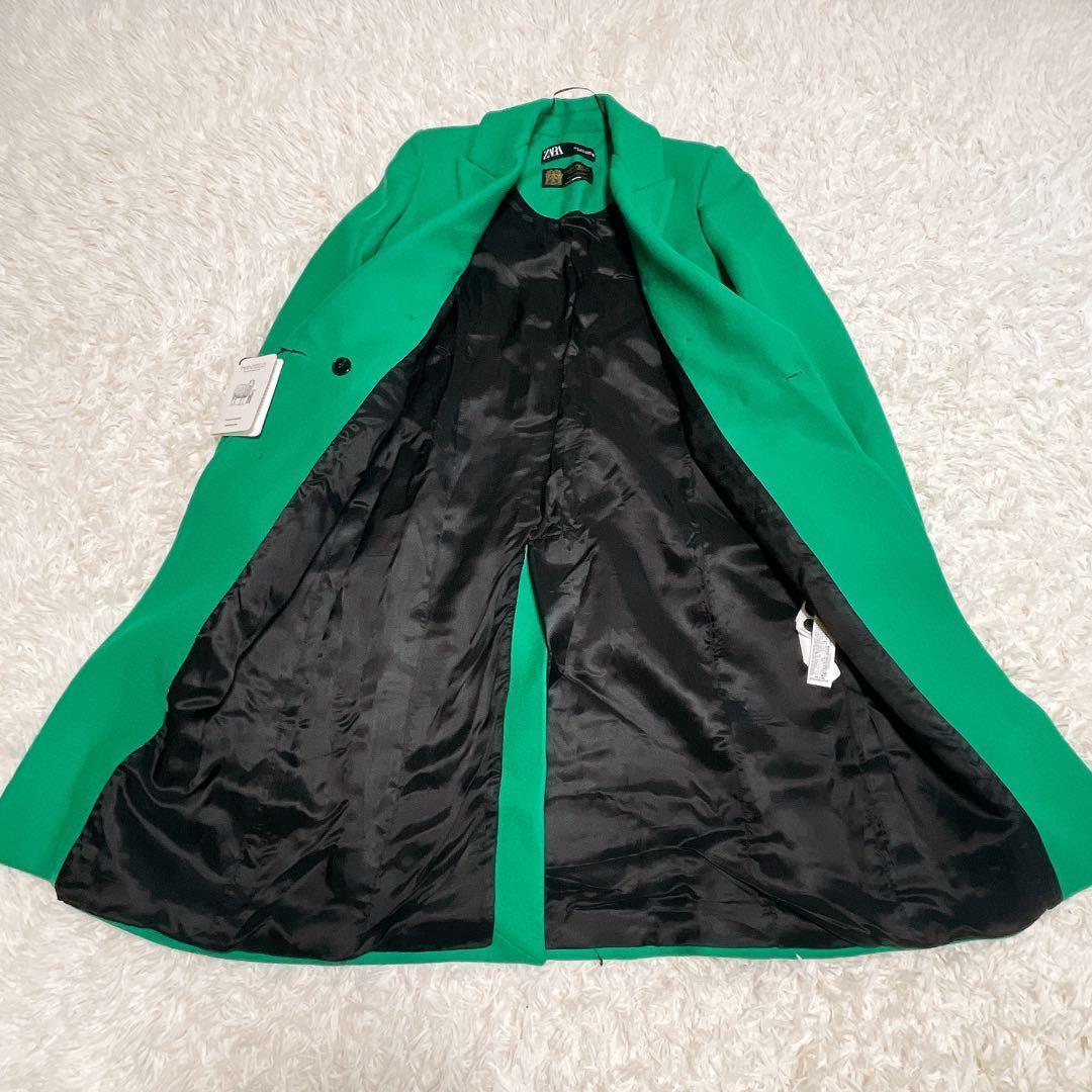 【新品 タグ付き】ZARA　マンテコ　ザラ　ダブルチェスター　緑　コート
