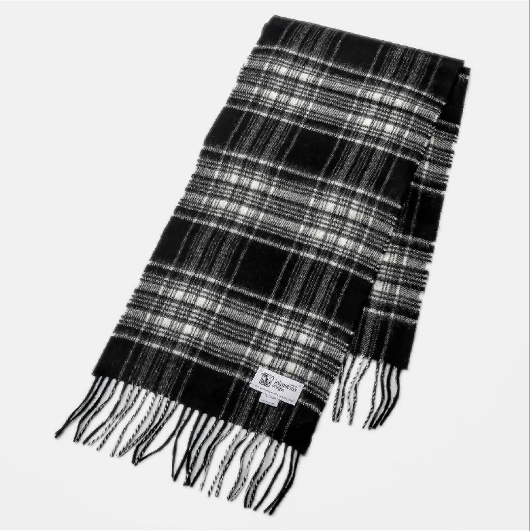Johnstons of Elgin カシミアストールマフラー ブラックチェック