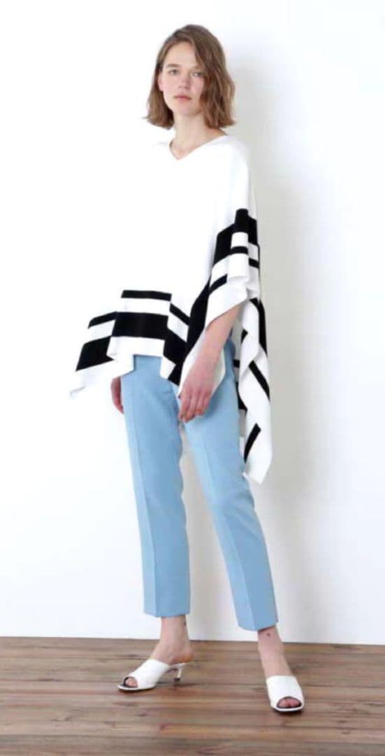 【最終価格】ルフィル　ヴィスストレッチニットポンチョ　ホワイト　ボーダー