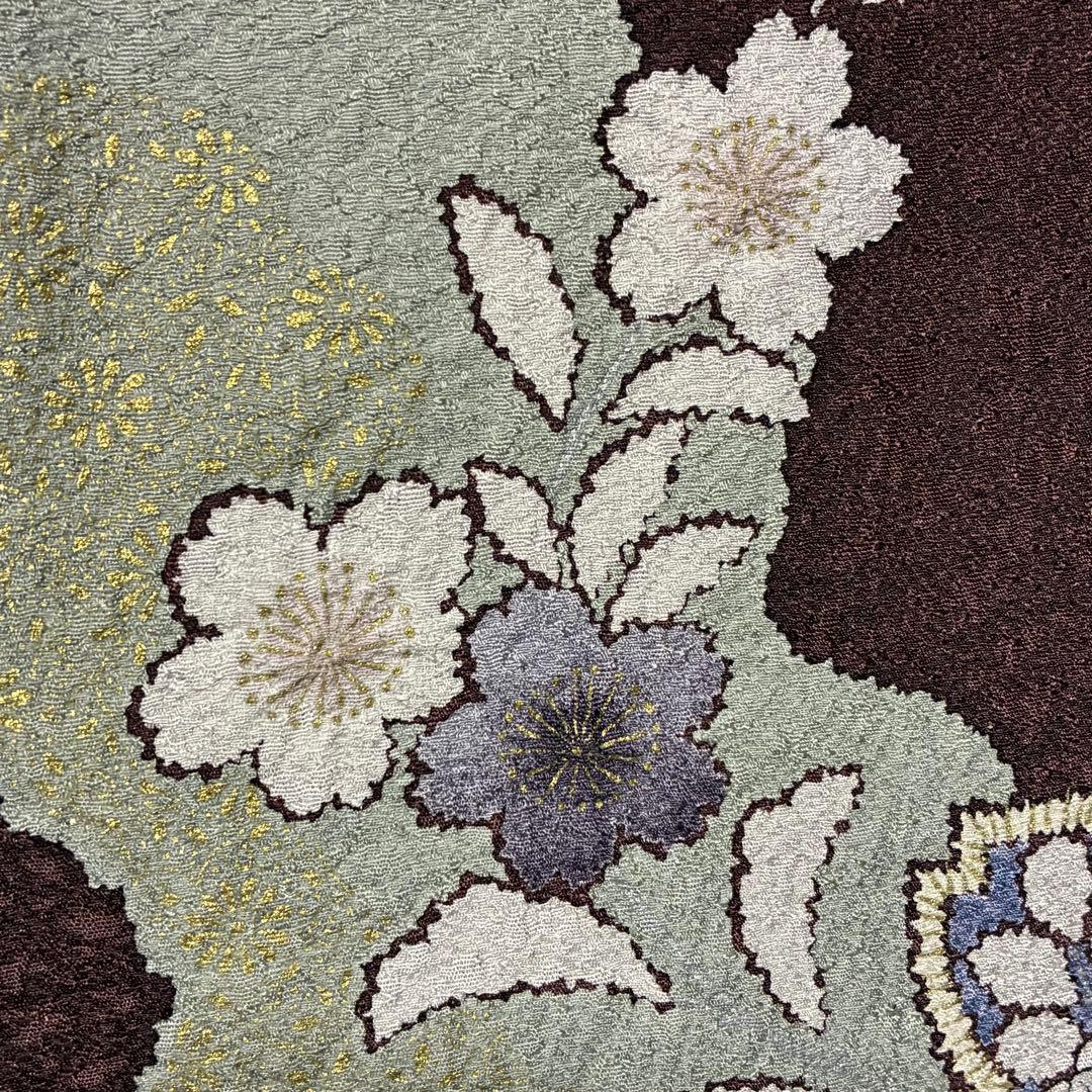 D133 訪問着 桜 鹿の子柄 紫 正絹 着物 袷 極美品