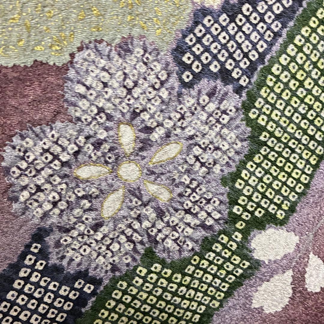 D133 訪問着 桜 鹿の子柄 紫 正絹 着物 袷 極美品