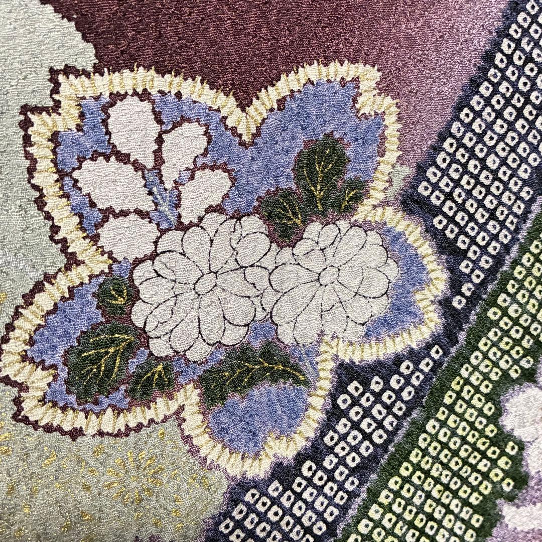 D133 訪問着 桜 鹿の子柄 紫 正絹 着物 袷 極美品