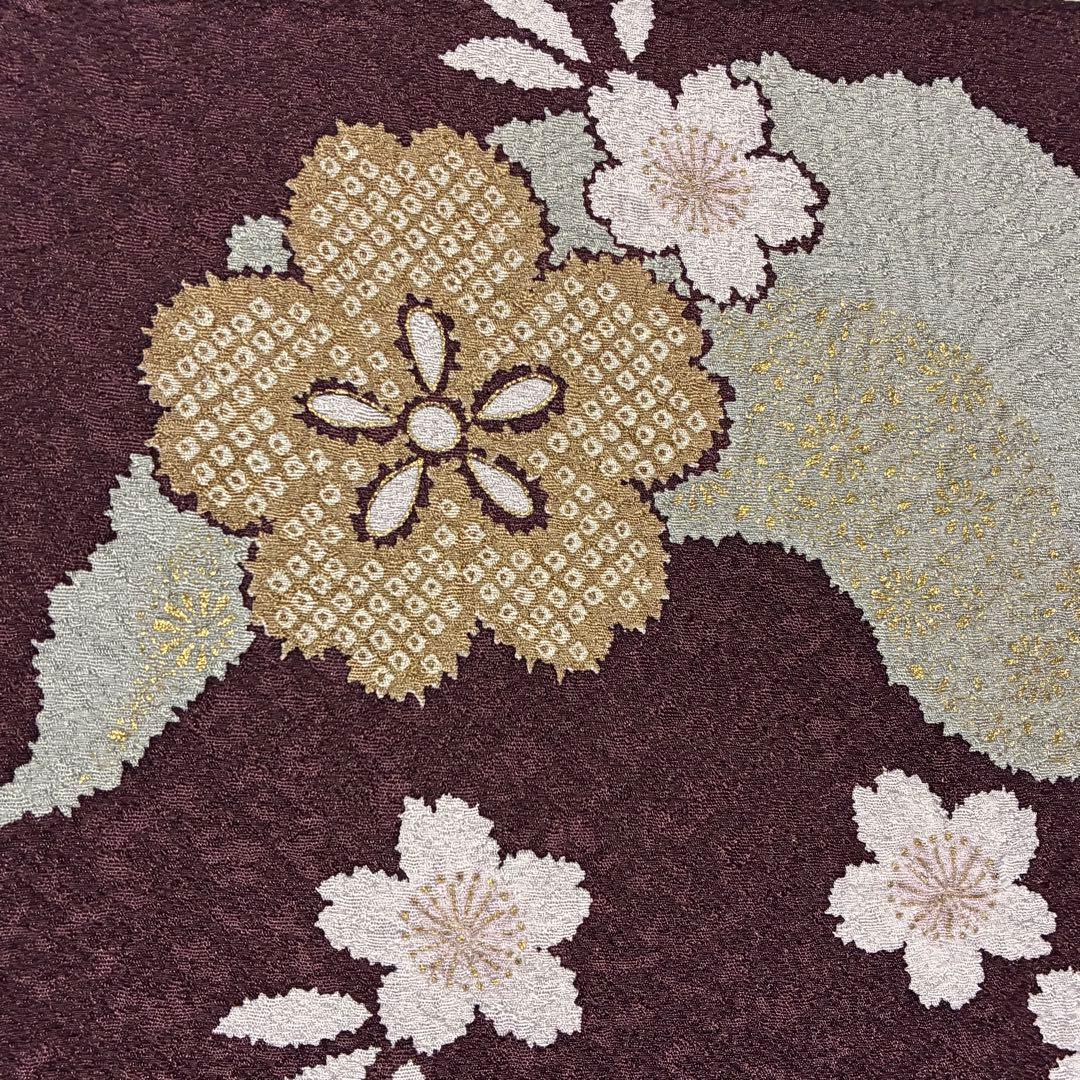 D133 訪問着 桜 鹿の子柄 紫 正絹 着物 袷 極美品