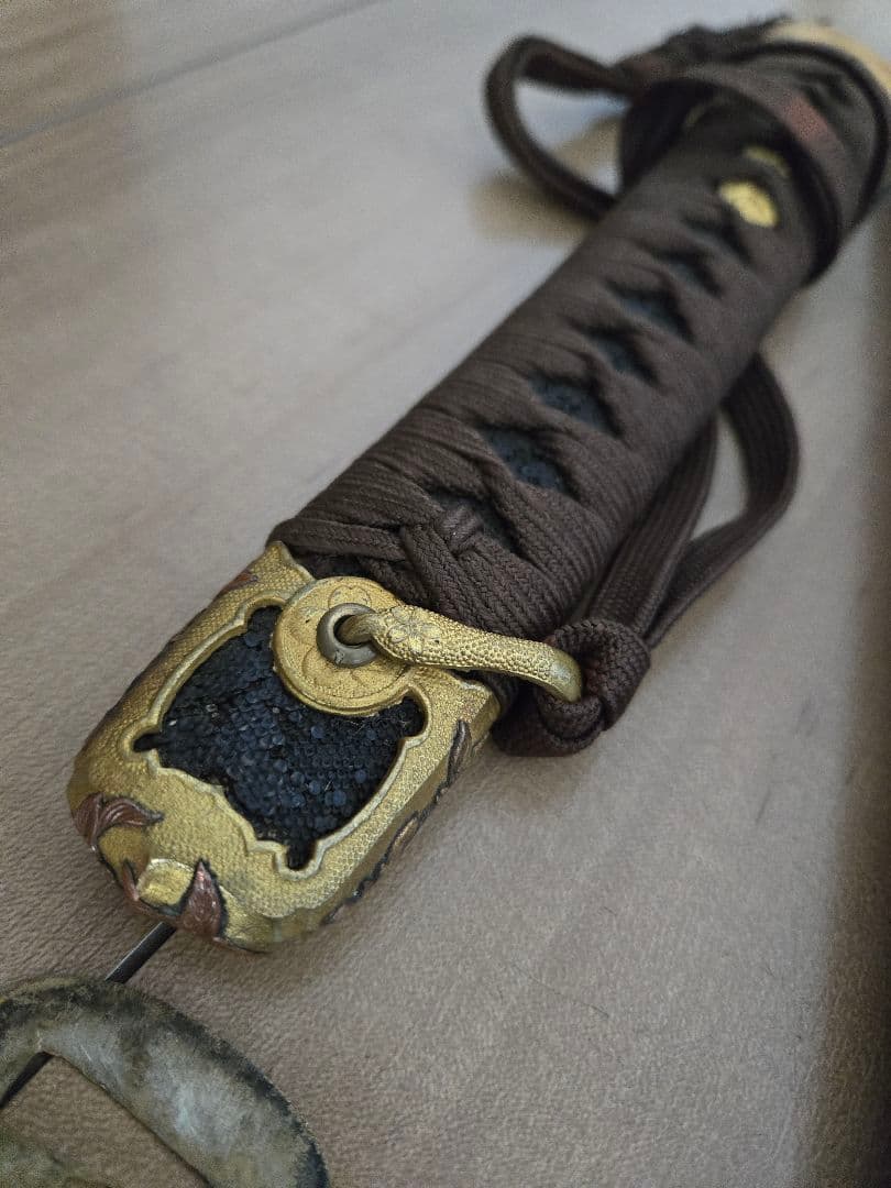 第二次大戦頃実物　海軍士官軍刀拵え　鮫鞘　希少短寸(航空士官)　刀緒付き