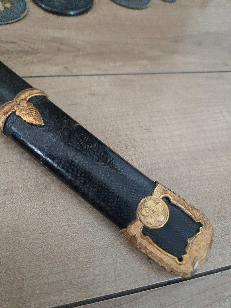 第二次大戦頃実物　海軍士官軍刀拵え　鮫鞘　希少短寸(航空士官)　刀緒付き