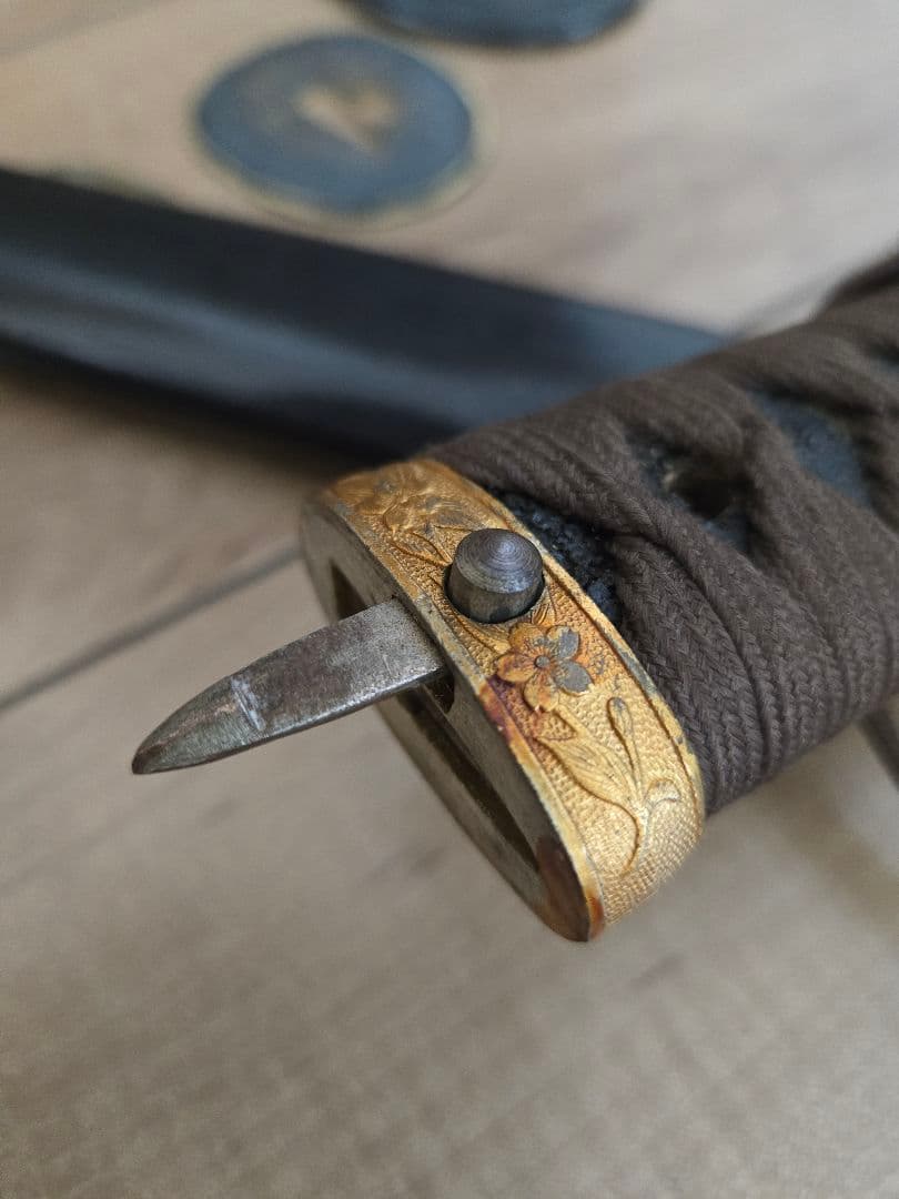 第二次大戦頃実物　海軍士官軍刀拵え　鮫鞘　希少短寸(航空士官)　刀緒付き