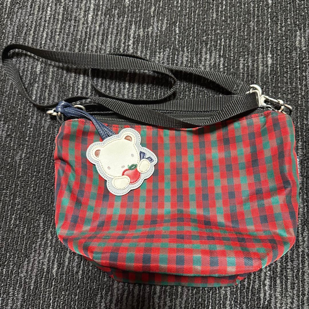 familiar チェック柄ショルダーバッグ　舟形ポシェット