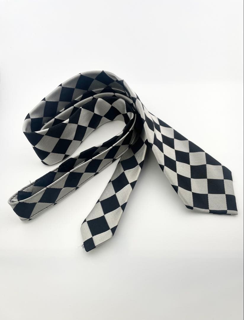 美品 コムデギャルソン ネクタイ ハイブランド ブラック シルバー チェック柄